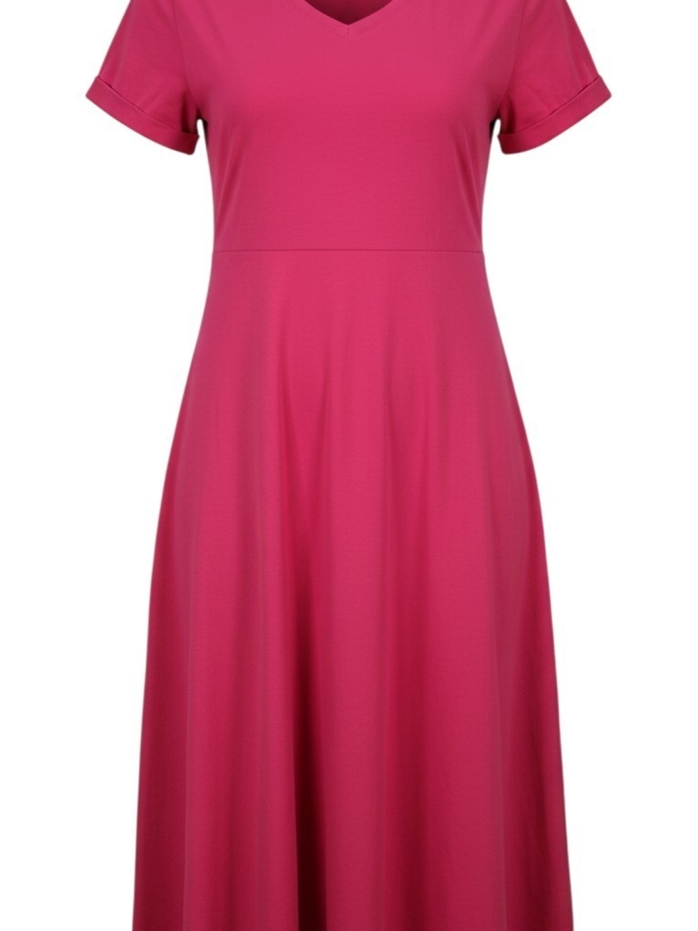 Women's Fuchsia V-Neck Short Sleeve Shirt Long - 0X - With Pockets